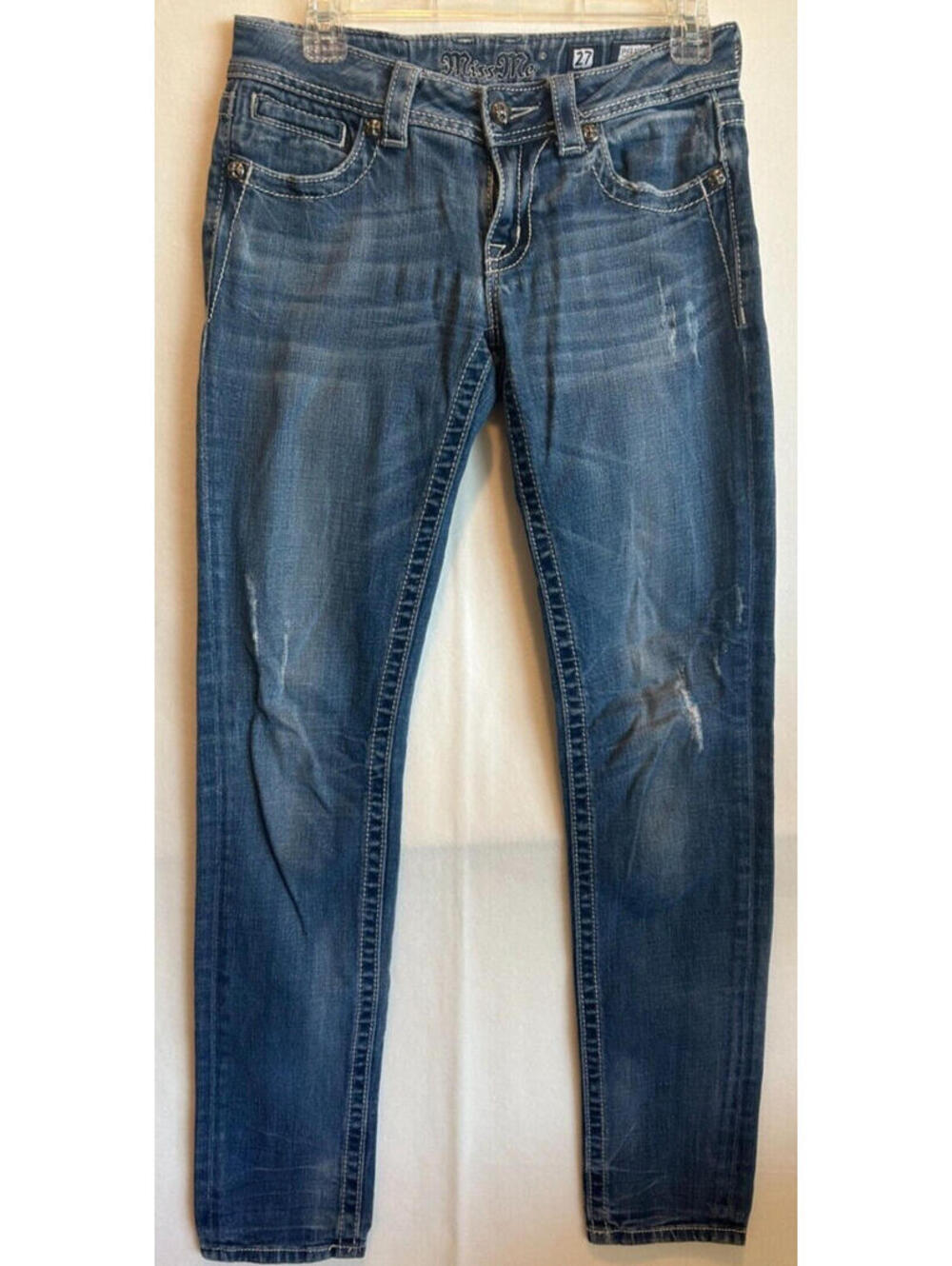 Miss Me Women's Skinny Jeans Size 27 Distressed Blue Denim